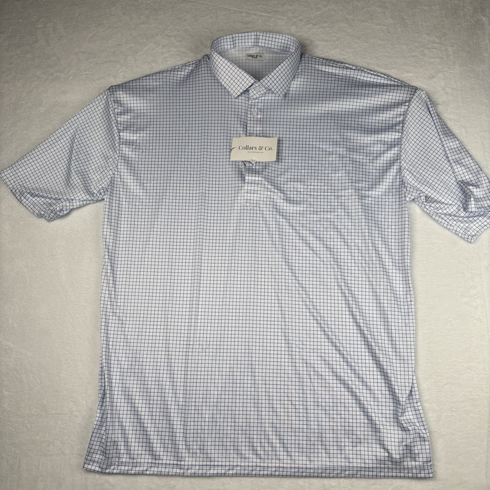 Collars and Co Polo Mens 4XL - Thin Blue Check - Semi Spread Collar Brand New - Picture 2 of 7